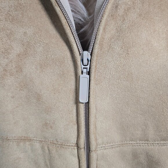 Vintage 90s Penny Lane Coat Beige Faux Fur Faux Suede Size L Knee Length Boho - Picture 3 of 12